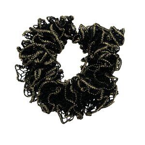 ruffle Black & Gold Metallic Textured knit infinity women's scarf 22" READ